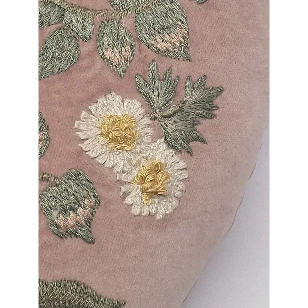 Pottery Barn Embroidered Heart Shaped Pillow- Rose w/ Flowers